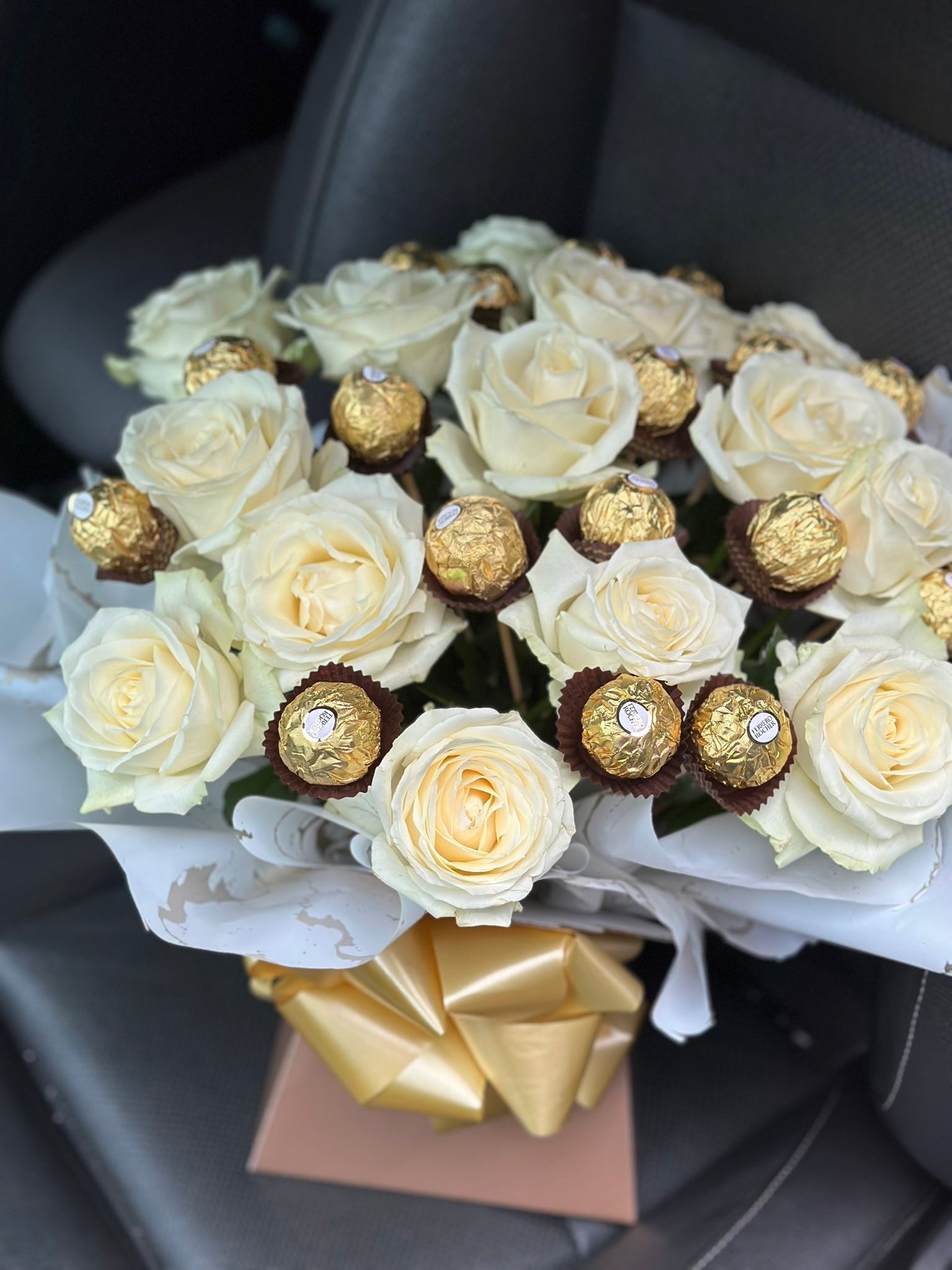 Cream roses with Ferrero Rocher chocolates