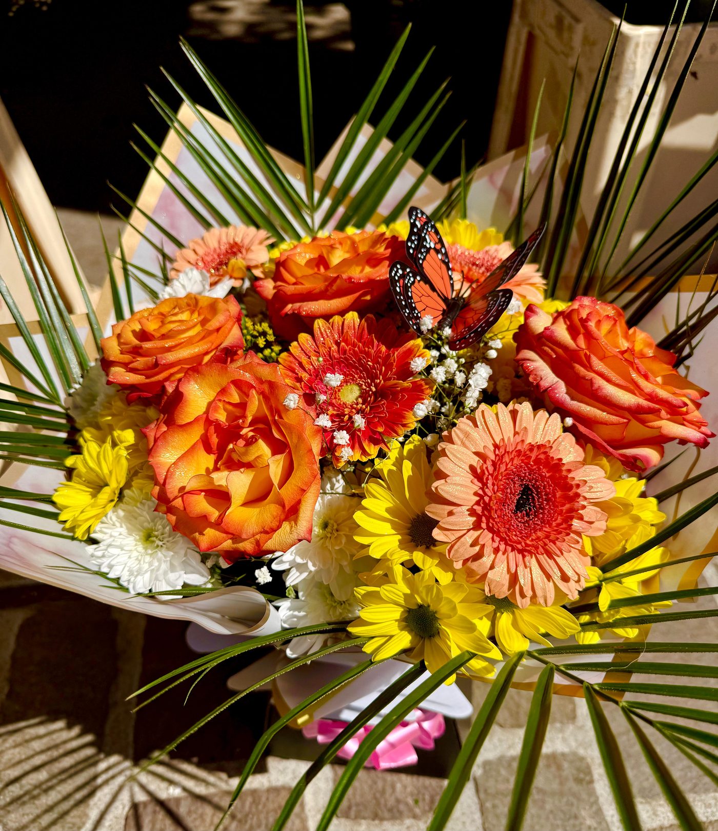 Orange gerbera bouquet with butterfly