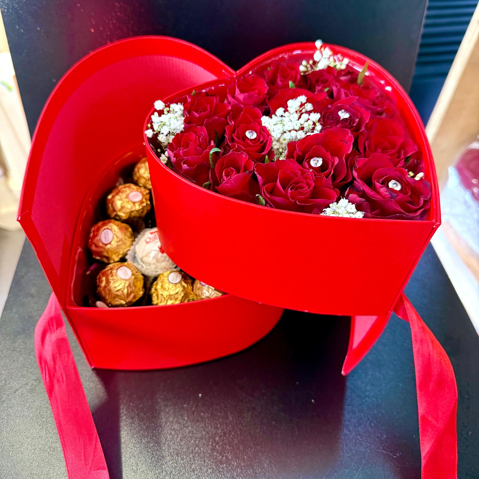 Heart box with Ferrero and roses