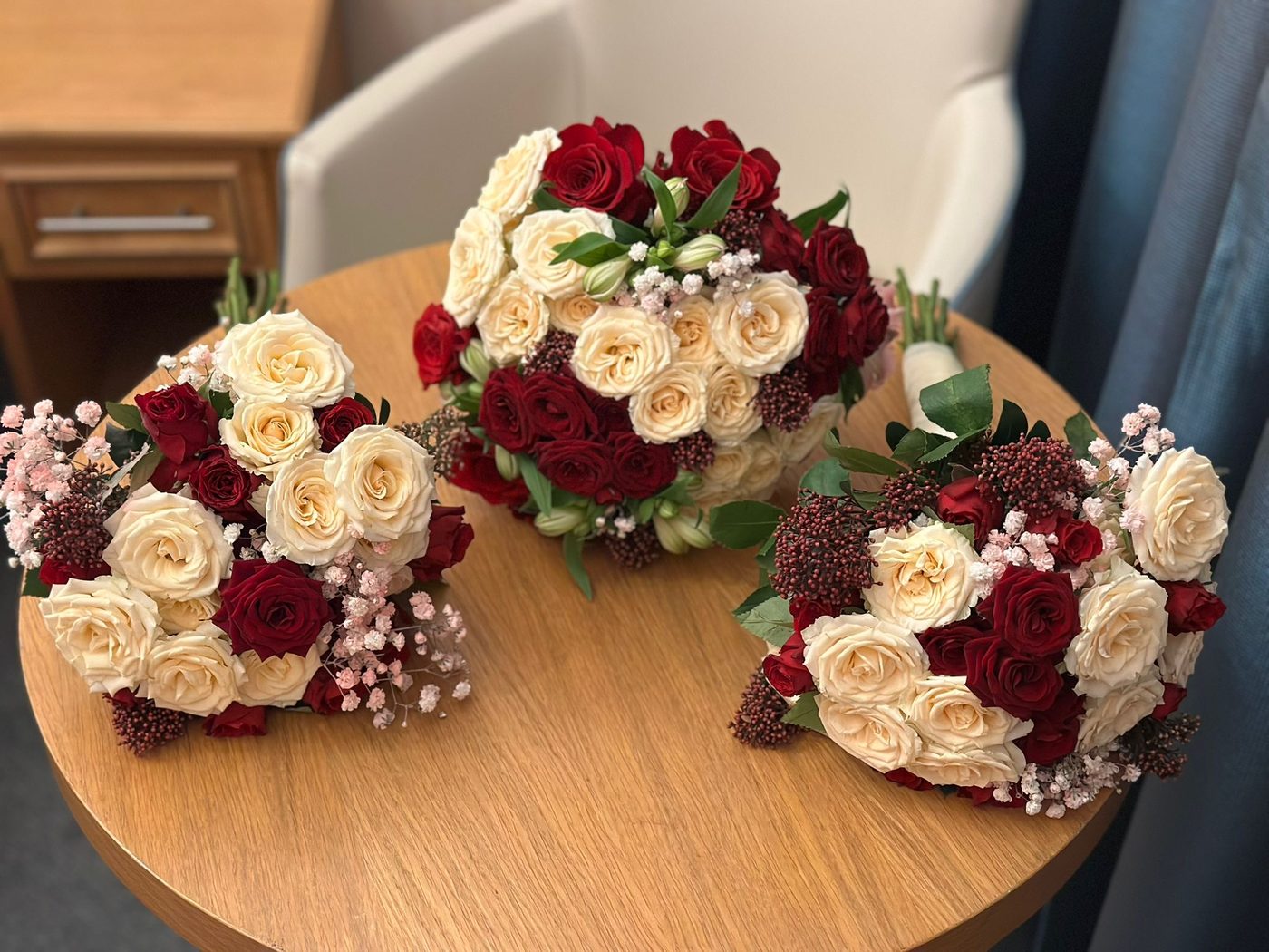 Burgundy and cream bridal bouquet set